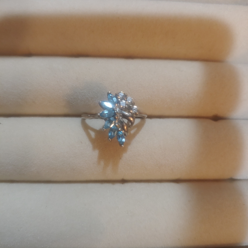 Vintage Navajo Signed Natural Diamonds And Blue Topaz On .925 Silver